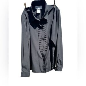 Black Long Sleeve Blouse with Pleated Front size 16 Yves St Clair vintage